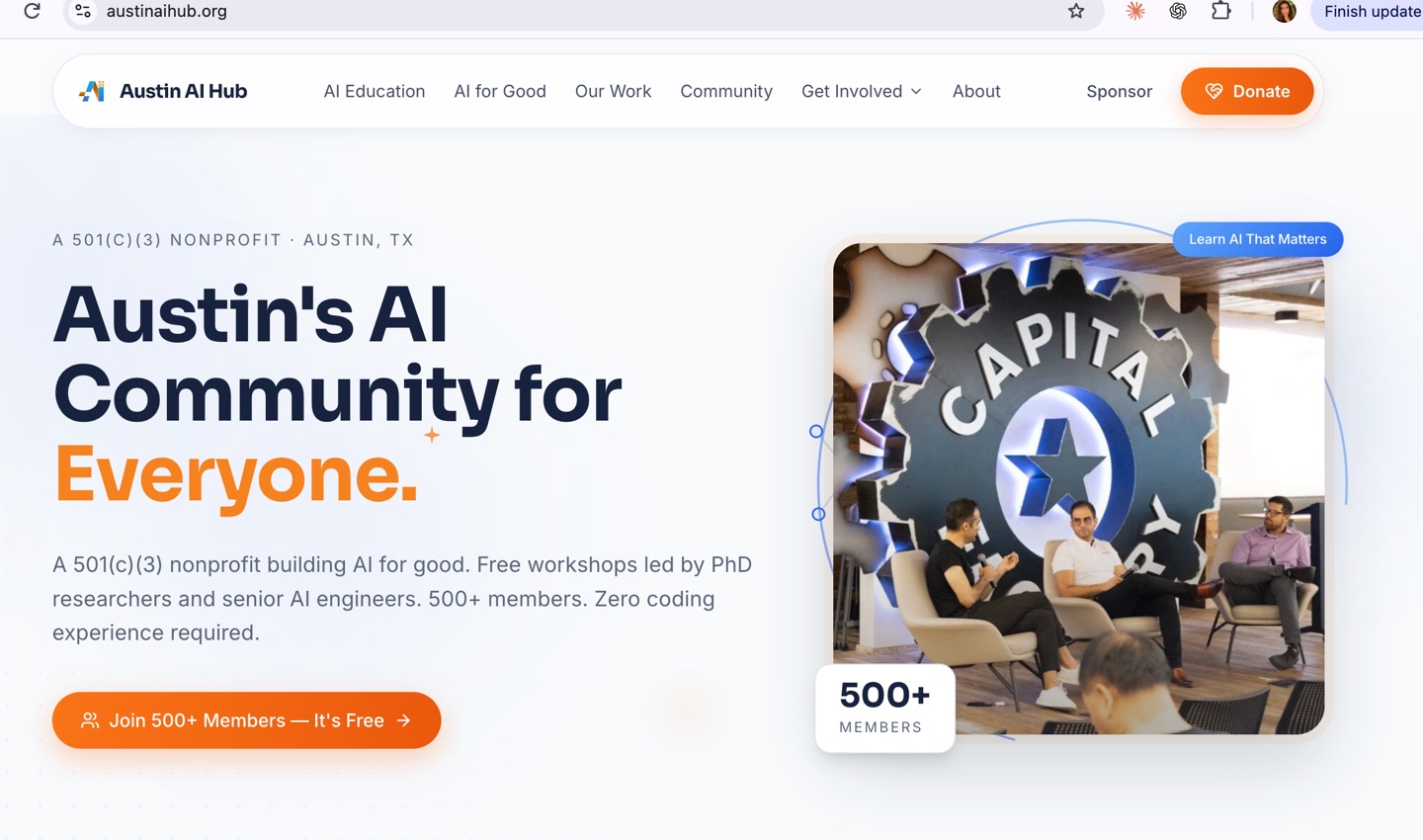 Austin AI Hub website project screenshot