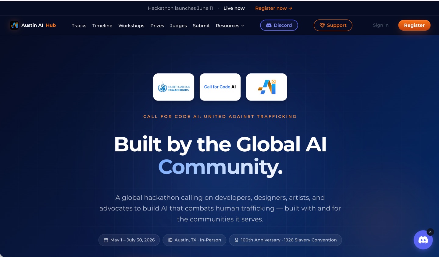 Selected detail of Global AI hackathon website